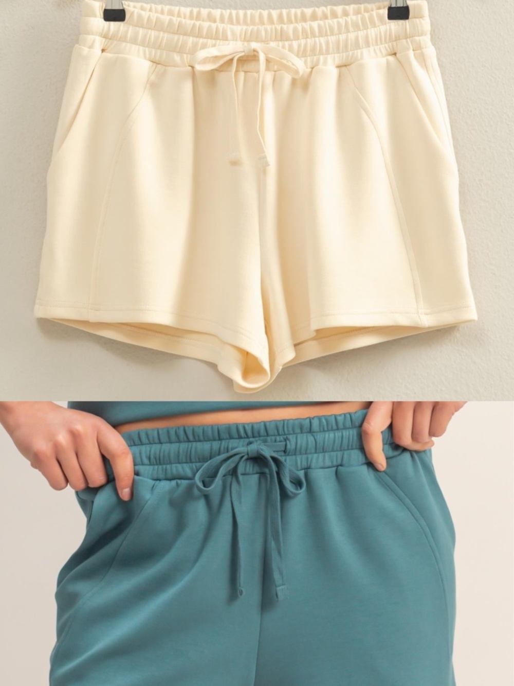 334 - Scuba Drawstring Shorts in Teal or Cream